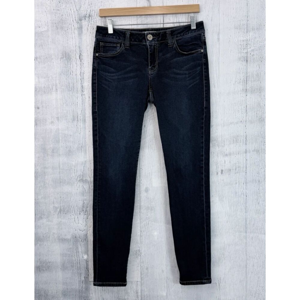 CAbi Skinny Jeans Women's 8 Blue Whiskered Dark Wash Stretch 30x29.5